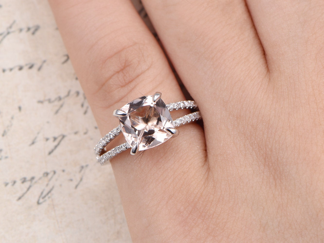 8mm-cushion-cut-morganite-engagement-ring-14k-white-gold-split-shank-diamond-band-solitaire-design