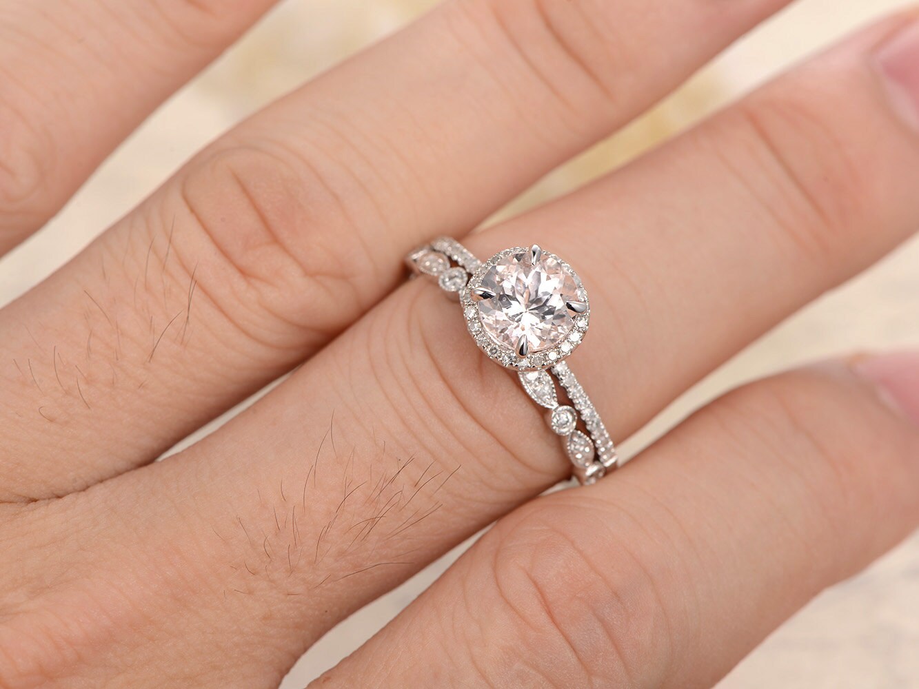 6.5mm-round-cut-morganite-engagement-ring-set-2pcs-14k-white-gold-bridal-diamond-halo-art-deco-matching-band