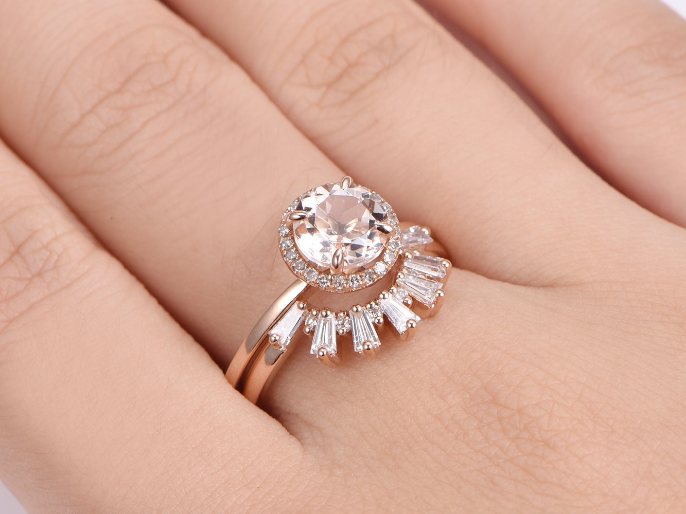 7mm-round-cut-morganite-engagement-set-2pcs-14k-rose-gold-diamond-halo-diamond-crown-band