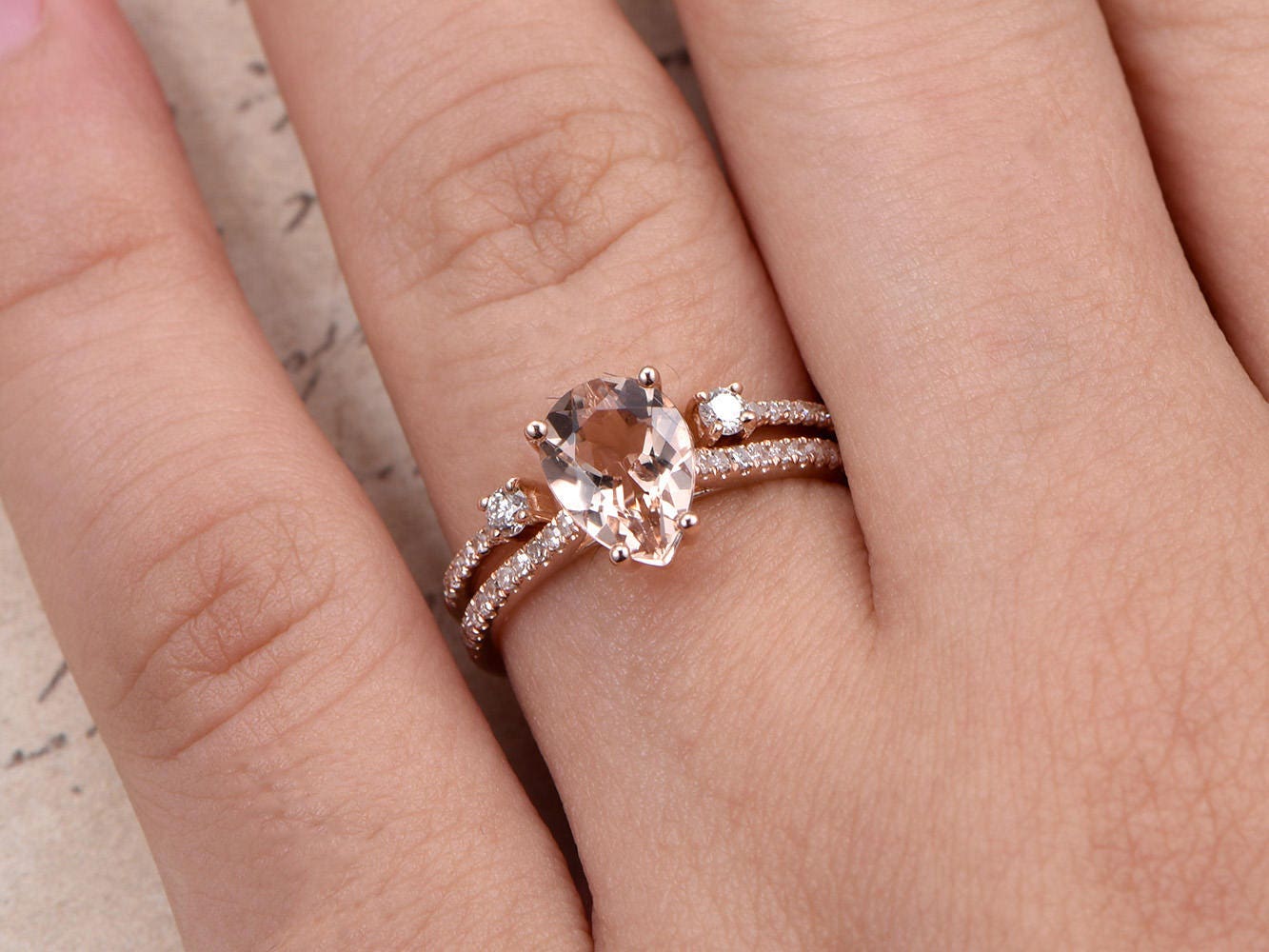 6x8mm-pear-cut-morganite-engagement-ring-set-2pcs-14k-rose-gold-pave-diamond-band-opening-6mm-matching-band