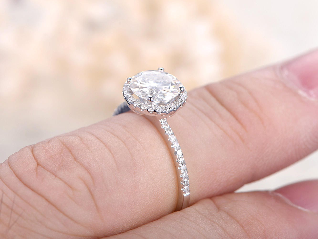 Кольцо для помолвки с муассанитом VVS из цельного белого золота 14K, диаметр 7 мм, обручальное кольцо с бриллиантами, кольцо-обещание, кольца для женщин, винтажное кольцо.
