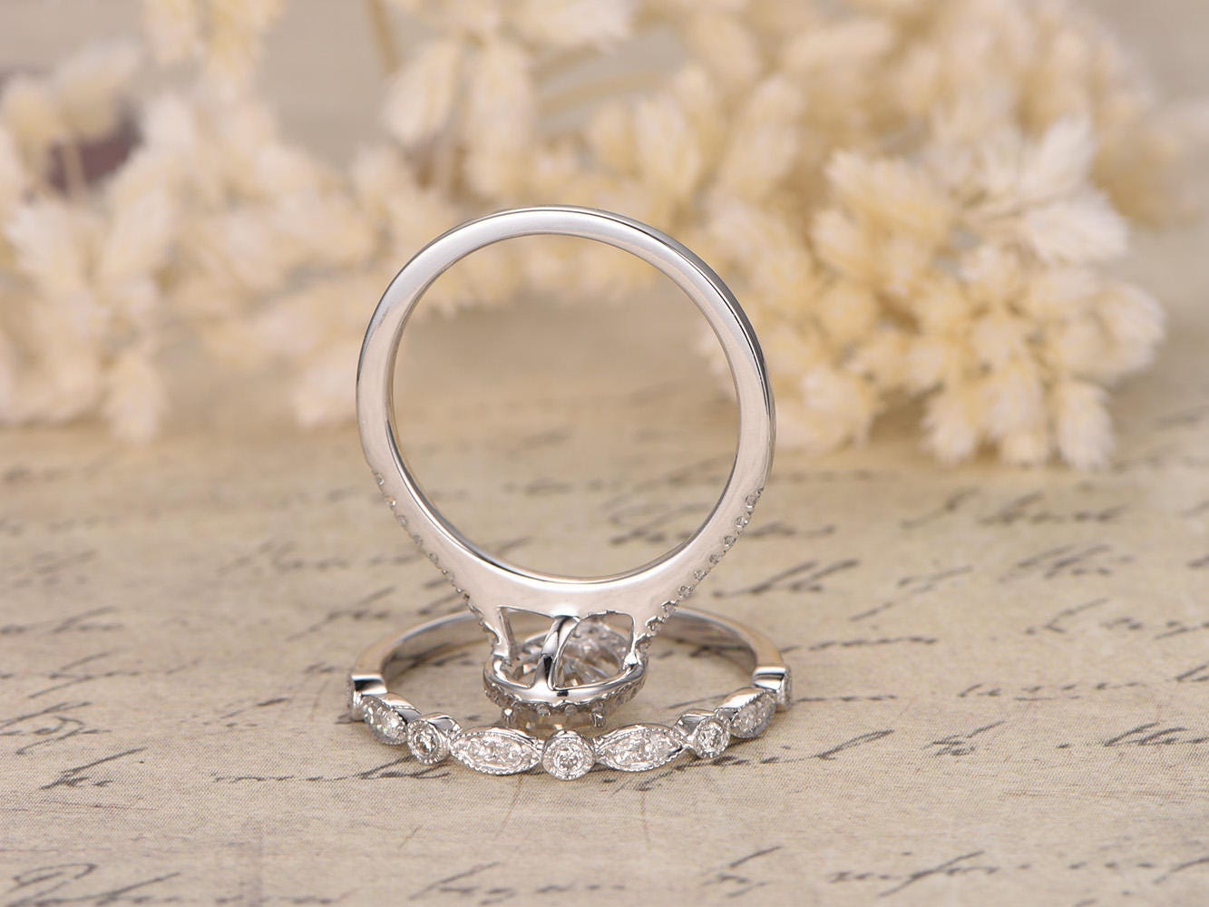 5x7mm-pear-cut-moissanite-engagement-ring-set-2pcs-14k-white-gold-diamond-halo-art-deco-band