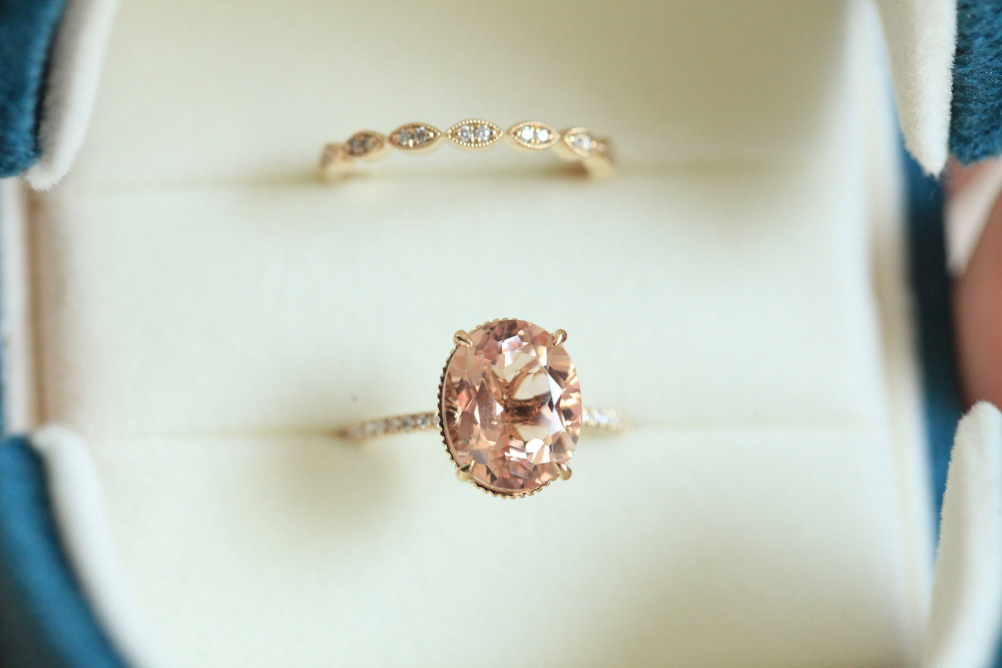 9x11mm-oval-cut-morganite-engagement-ring-set-2pcs-14k-rose-gold-solitaire-half-eternity-diamond-art-deco-band