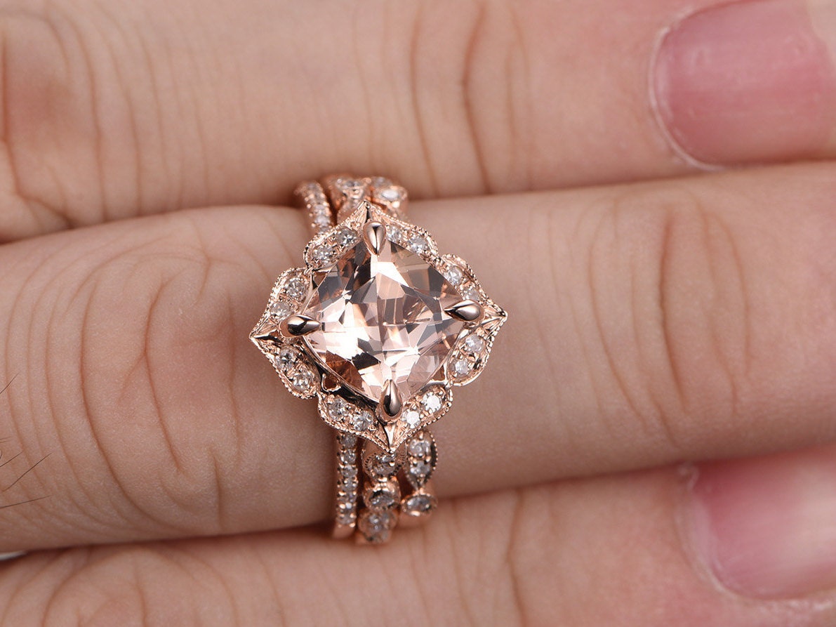 8mm-cushion-cut-morganite-engagement-ring-set-3pcs-solid-14k-rose-gold-halo-diamond-band-1-thin-band-1-art-deco-band