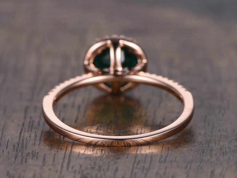 7mm Round Emerald Engagement Ring 14K Rose Gold Emerald Ring May Birthstone Ring Emerald Diamond Halo Ring