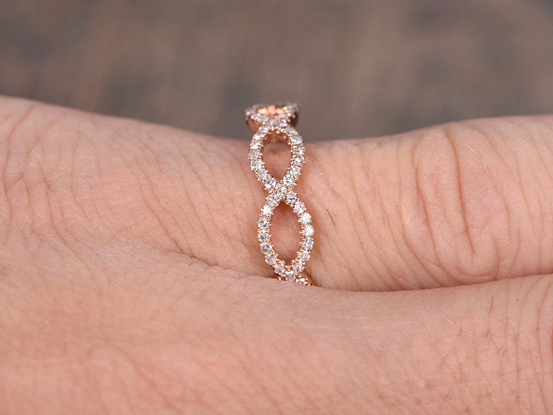 Twist Diamond Wedding Band 14K Rose Gold Floral Design