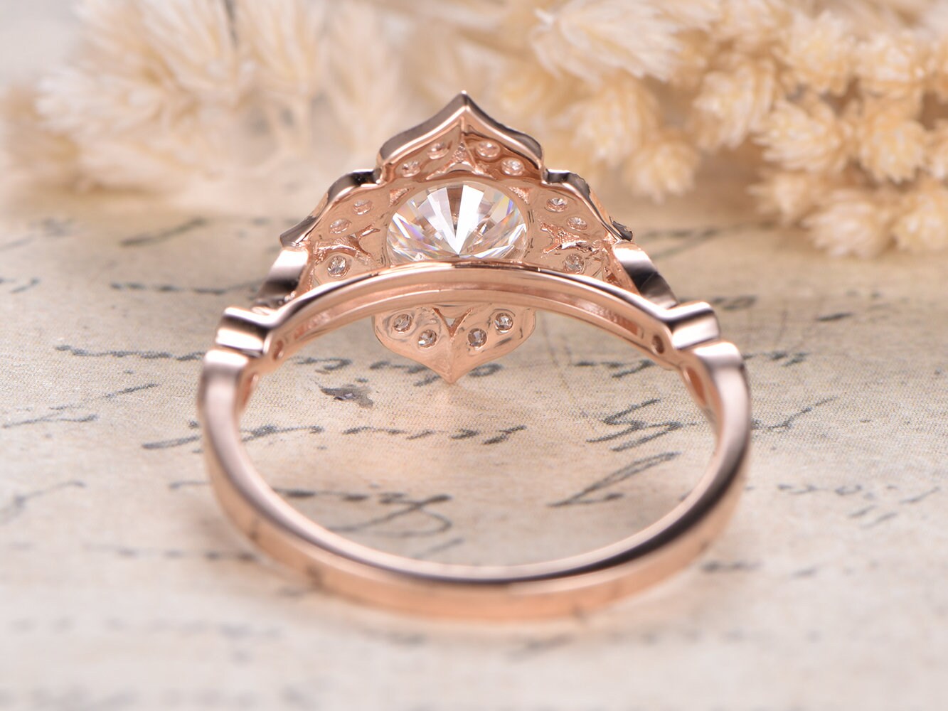 Bague en or rose 14 carats avec moissanite VVS, bague de fiançailles en moissanite, alliance en diamant, bagues de mariage, bague marquise Art déco, bagues pour femmes