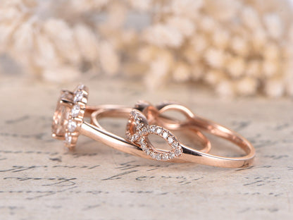 7mm-round-cut-morganite-engagement-ring-set-2pcs-14k-rose-gold-floral-halo-moissanite-diamond-twist-matching-band