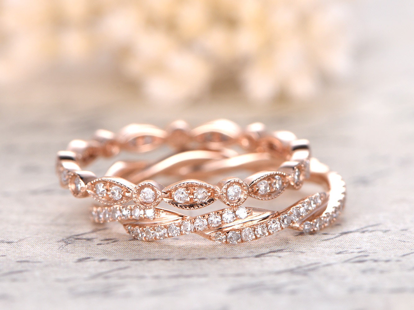 diamond-wedding-band-set-2pcs-14k-rose-gold-twist-full-eternity-milgrain-set