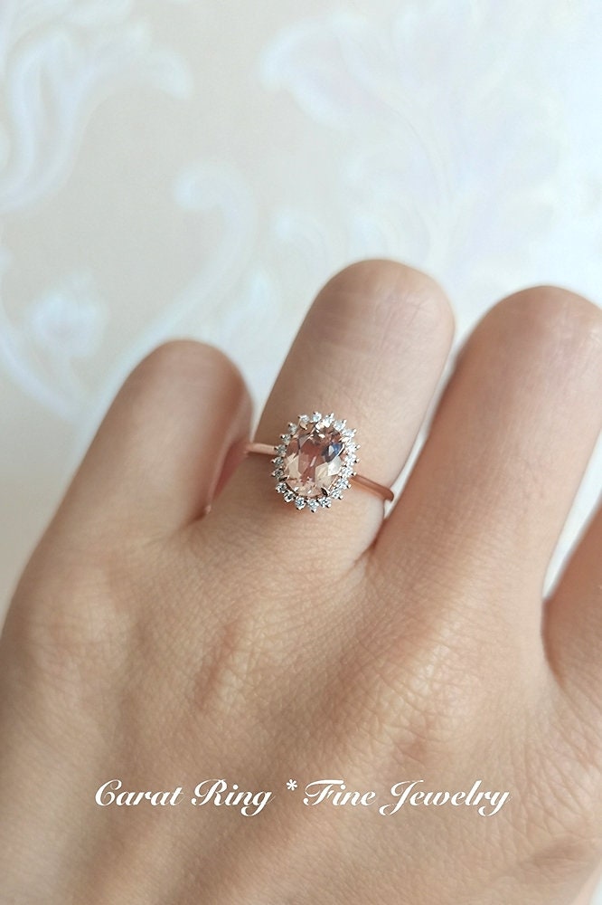 Bague de fiançailles Avery en morganite naturelle - Bague en or rose massif 14 carats - Bague de promesse en morganite flocon de neige - Pierre précieuse rose - Cadeau d'anniversaire pour elle