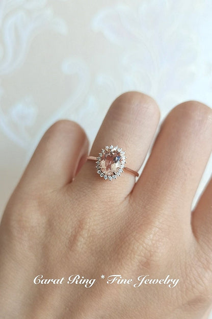 Bague de fiançailles Avery en morganite naturelle - Bague en or rose massif 14 carats - Bague de promesse en morganite flocon de neige - Pierre précieuse rose - Cadeau d'anniversaire pour elle