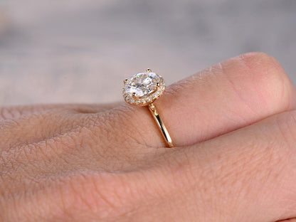 Bague en or jaune 14 carats avec moissanite taille ronde de 6,5 mm, bague de fiançailles en moissanite, bague de mariée, bague en diamant, alliance, bague pour femme