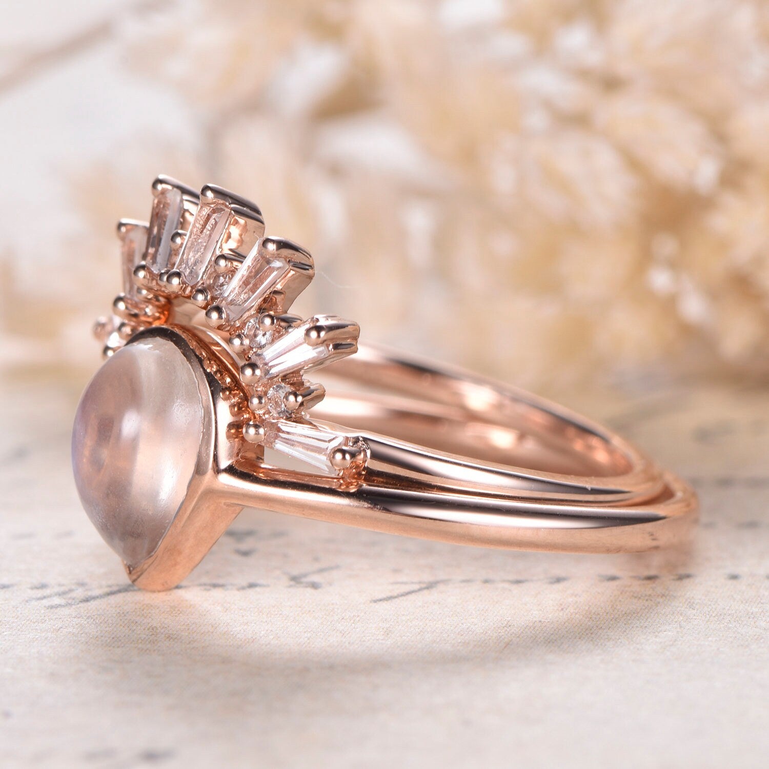 6x8mm-pear-cut-moonstone-engagement-ring-set-2pcs-14k-rose-gold-crown-design-matching-band