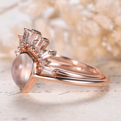 6x8mm-pear-cut-moonstone-engagement-ring-set-2pcs-14k-rose-gold-crown-design-matching-band