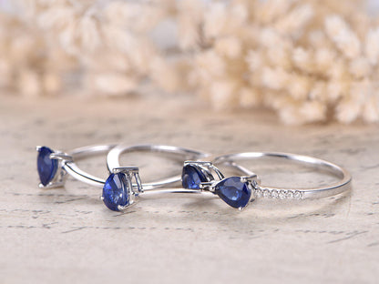 Bague de fiançailles en tanzanite naturelle VS, anneau simple en or blanc 14 carats massif. Ensemble de 4 bagues de fiançailles et bagues de promesse décoratives.