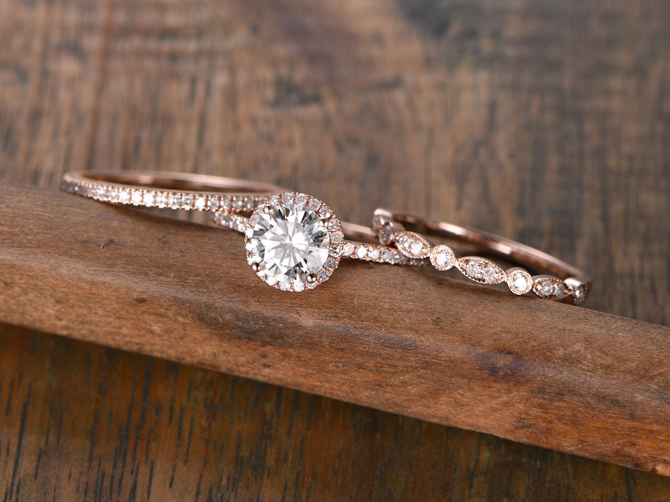 7mm-round-cut-moissanite-engagement-ring-set-3pcs-14k-white-gold-half-eternity-band-halo-diamond-design-1-thin-matching-band-1-art-deco-band