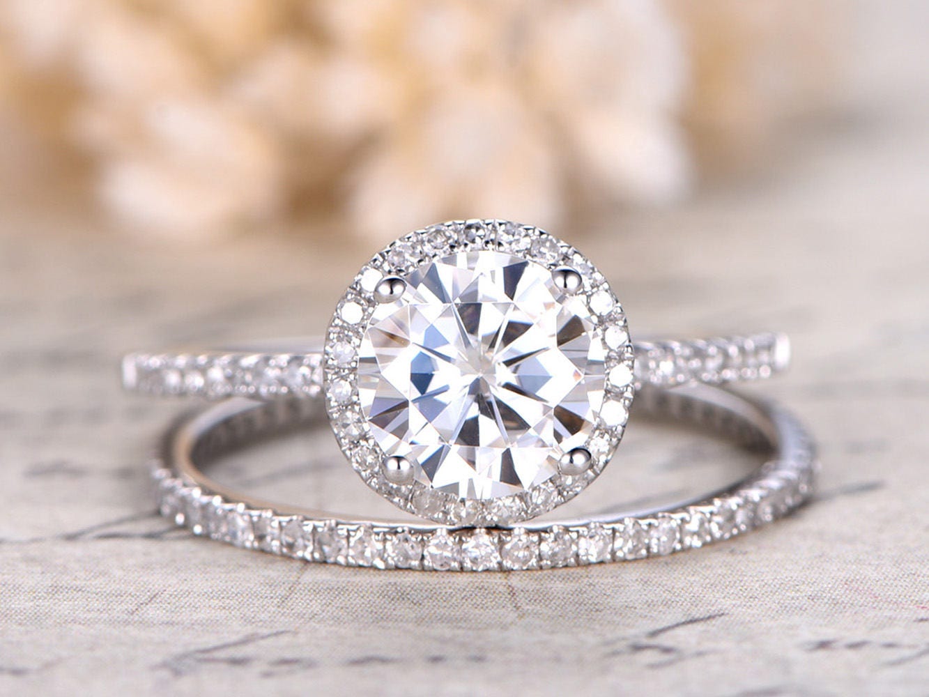 6.5mm-round-cut-moissanite-engagement-ring-set-2pcs-14k-white-gold-halo-diamond-thin-band-design-full-eternity