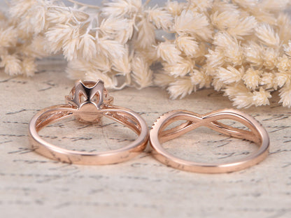 Bague de fiançailles en morganite rose, bague solitaire en morganite rose et or rose, alliance sertie de diamants, anneau fendu, bague à 6 griffes, anneau simple