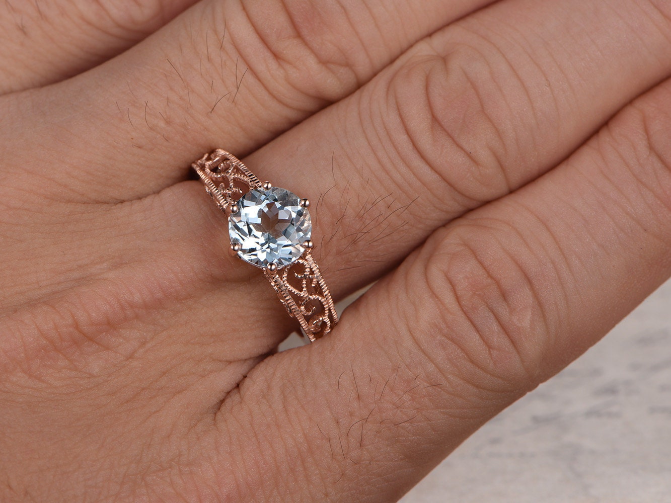 8mm-round-cut-aquamarine-engagement-ring-14k-rose-gold-floral-design-plain-band