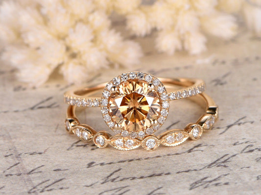 6.5mm-round-cut-yellow-moissanite-engagement-ring-set-2pcs-14k-yellow-gold-diamond-halo-art-deco-diamond-matching-band
