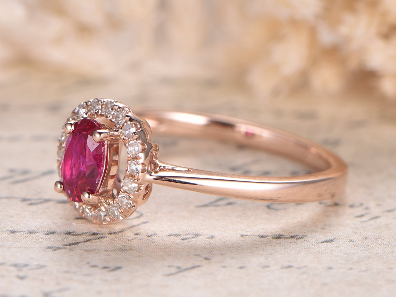 4x6mm-oval-cut-ruby-engagement-ring-14k-rose-gold-plain-band-diamond-halo