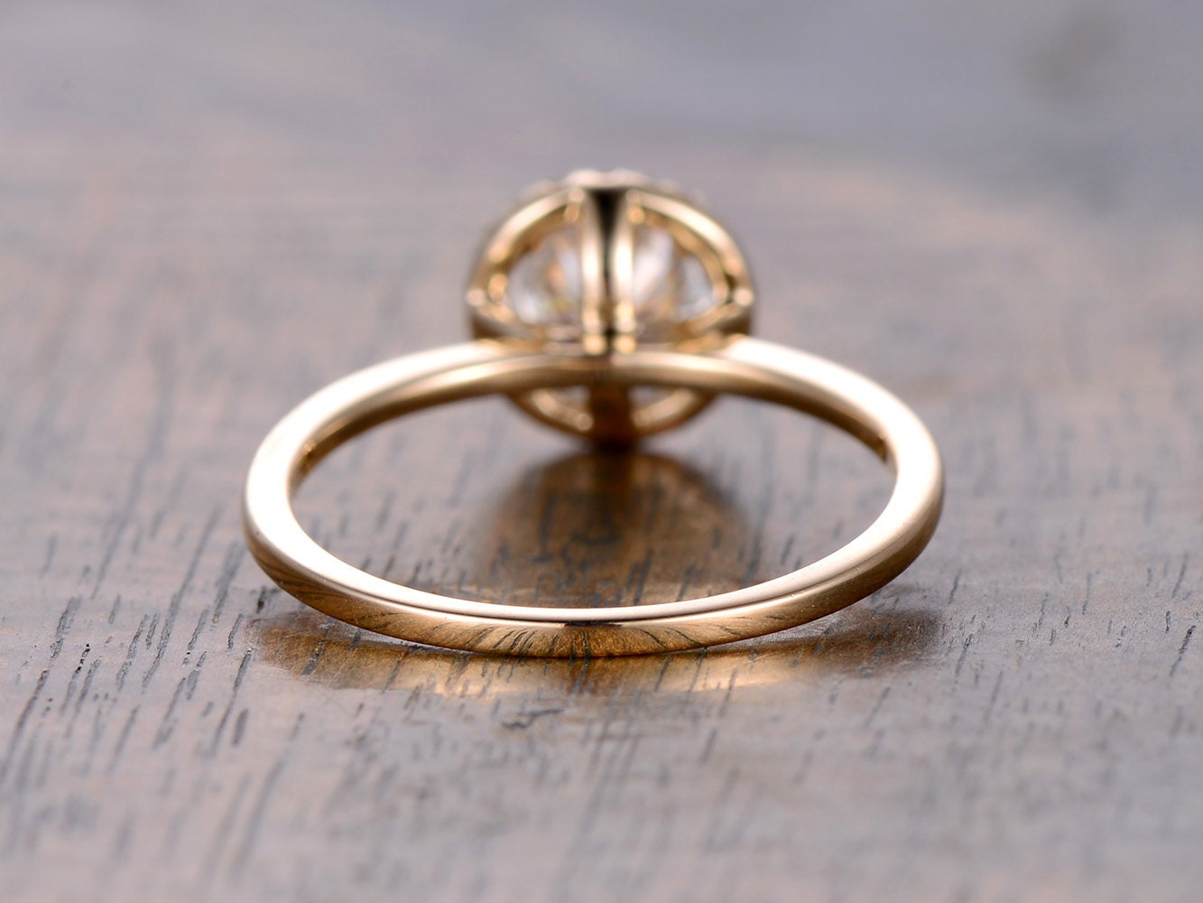 Bague en or jaune 14 carats avec moissanite taille ronde de 6,5 mm, bague de fiançailles en moissanite, bague de mariée, bague en diamant, alliance, bague pour femme