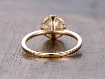 Bague en or jaune 14 carats avec moissanite taille ronde de 6,5 mm, bague de fiançailles en moissanite, bague de mariée, bague en diamant, alliance, bague pour femme