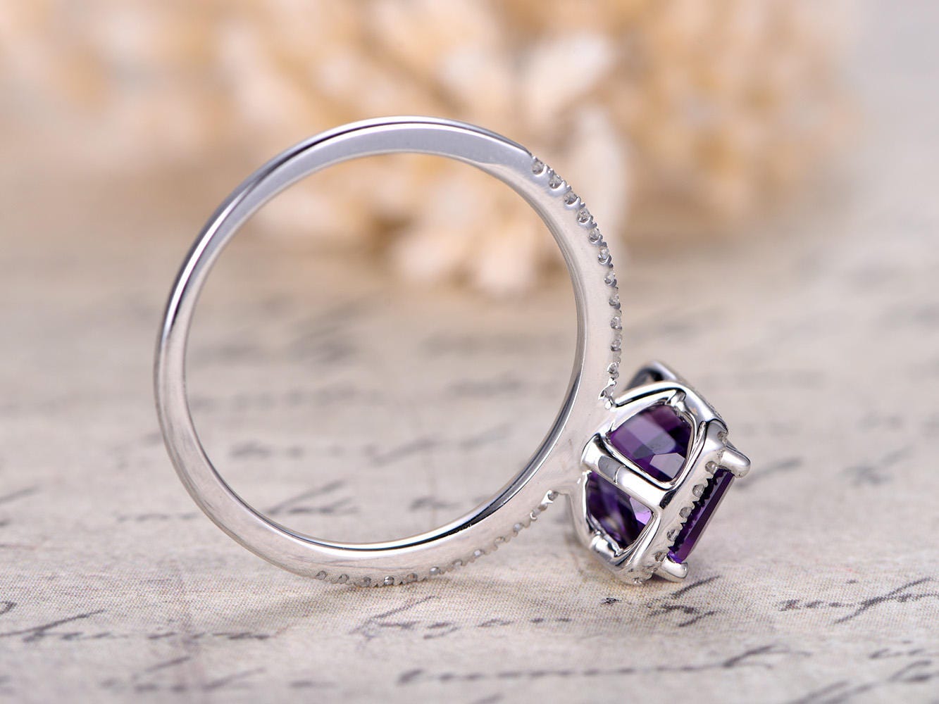 6x8-emerald-cut-amethyst-engagement-ring-14k-white-gold-diamond-band-half-eternity-vintage-halo-design