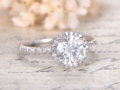 Bague de fiançailles en or blanc 14 carats massif, moissanite VVS 7 mm, alliance en diamants, bague de promesse, bague pour femme, style vintage