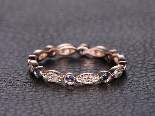 natural-sapphire-diamond-wedding-band-14k-rose-gold-full-eternity-band-art-deco-band-design