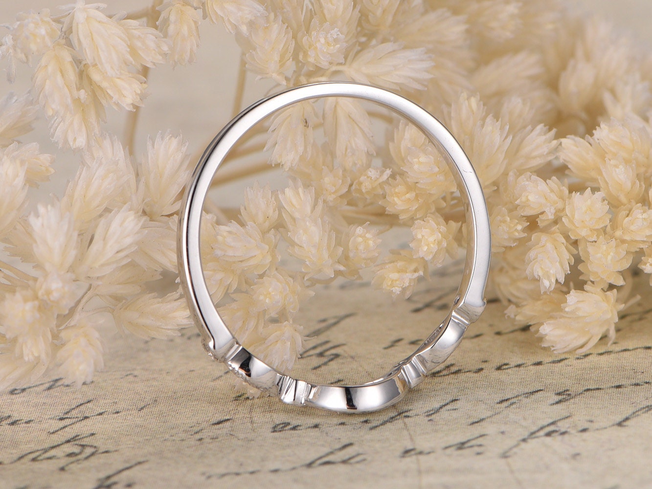 Bague personnalisée en or rose 14 carats, alliance arche, demi-alliance, bague empilable, sertie clos, bague marquise et point, moissanite disponible
