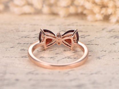 5mm-trillion-cut-garnet-engagement-ring-14k-rose-gold-bow-design-double-gemstone-diamond-accent-plain-band