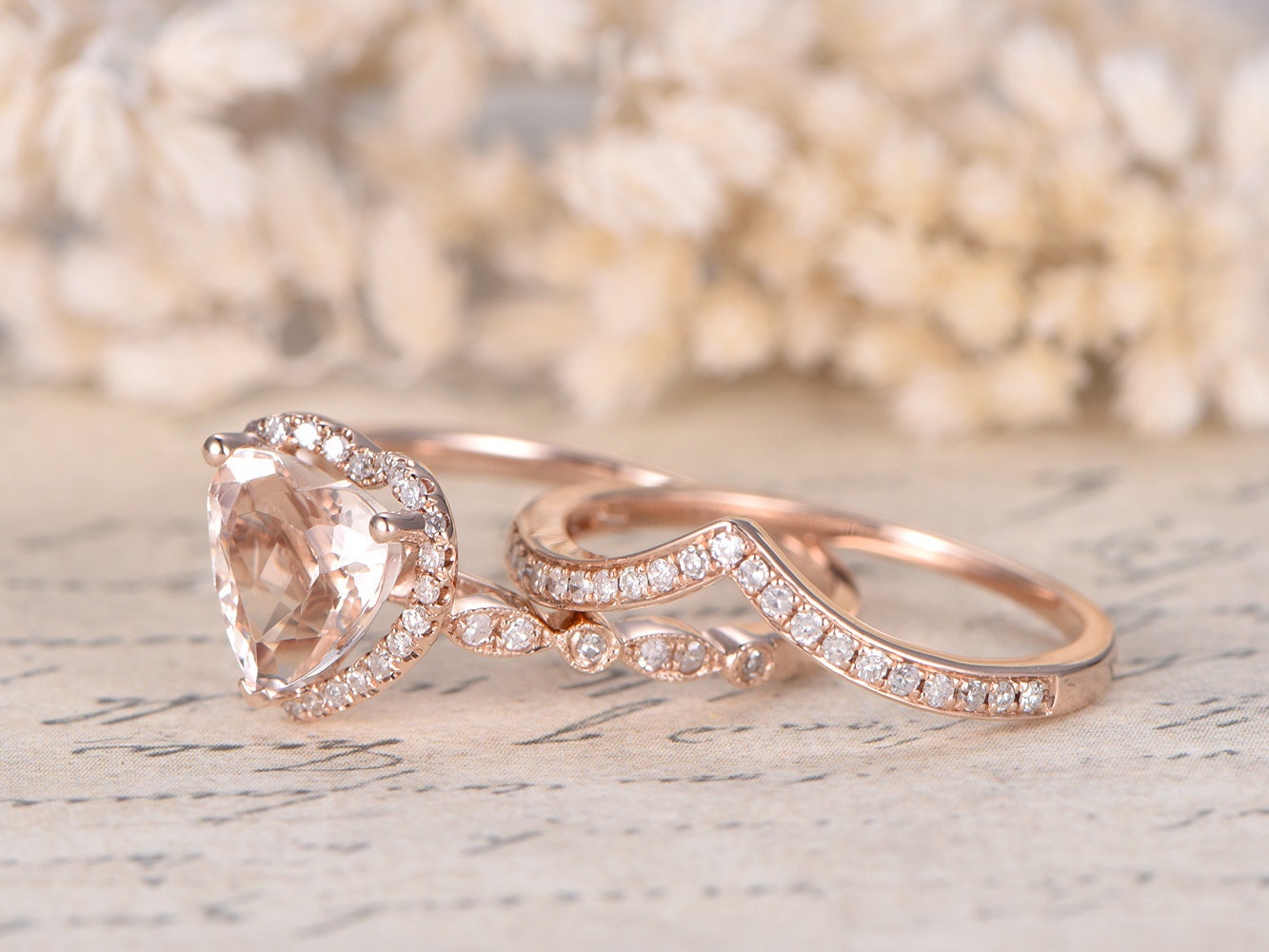 8mm-heart-cut-morganite-engagement-ring-set-2pcs-14k-rose-gold-diamond-halo-curved-v-shape-matching-band