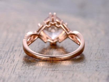 Bague en or rose 14 carats avec morganite rose de 8 mm, alliance torsadée à anneau fendu, bague de fiançailles avec morganite coussin et diamant naturel SI-H