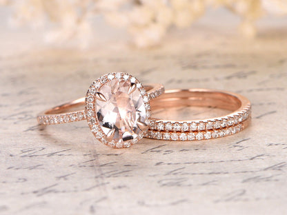 6x8mm-oval-cut-morganite-engagement-ring-set-3pcs-14k-rose-gold-diamond-halo-half-eternity-two-thin-diamond-band
