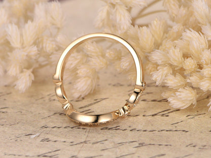Alliance incurvée en diamant, demi-alliance, bague d'anniversaire, bague en forme de marquise et de cercle, style Art déco, or jaune 14 carats, alliance assortie, bague sur mesure