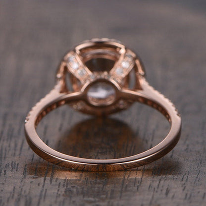 Bague de fiançailles en or rose avec morganite de 8 mm, alliance pavée de diamants, bague de fiançailles avec halo de diamants, bague en morganite rose, bague de mariée en morganite