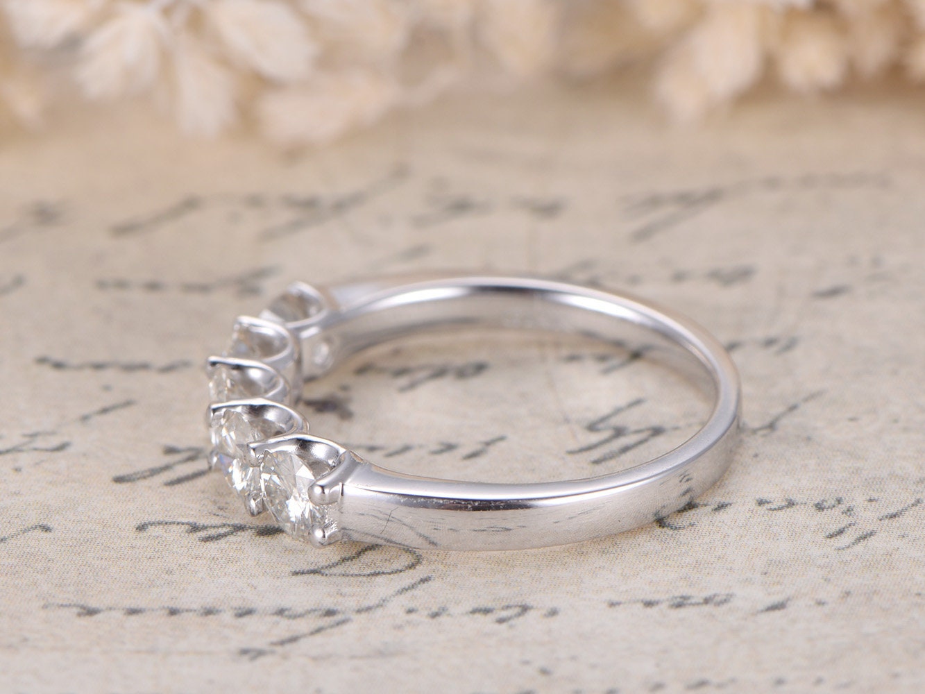Alliance en moissanite, demi-alliance en or blanc 14 carats, bague de fiançailles en moissanite, bague empilable, bague en moissanite de 3 mm, bague décorative en moissanite
