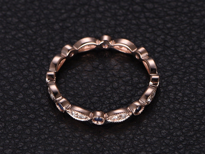 natural-sapphire-diamond-wedding-band-14k-rose-gold-full-eternity-band-art-deco-band-design