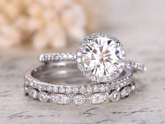7mm-round-cut-moissanite-engagement-ring-set-3pcs-14k-white-gold-half-eternity-band-halo-diamond-design-1-thin-matching-band-1-art-deco-band