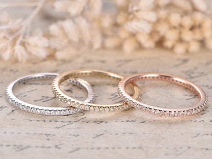 Ensemble de bagues en diamants, alliance sertie de diamants sur toute l'éternité, bague de fiançailles en or blanc 14 carats, ensemble de 3 bagues de mariage, bague d'anniversaire