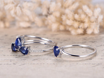 Bague de fiançailles en tanzanite naturelle VS, anneau simple en or blanc 14 carats massif. Ensemble de 4 bagues de fiançailles et bagues de promesse décoratives.