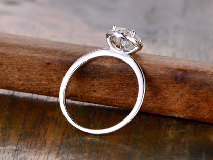 Bague en moissanite VVS taille ronde 6,5 mm, bague de fiançailles en moissanite, bague en diamant, bague en or blanc 14 carats, bague de fiançailles pour femme