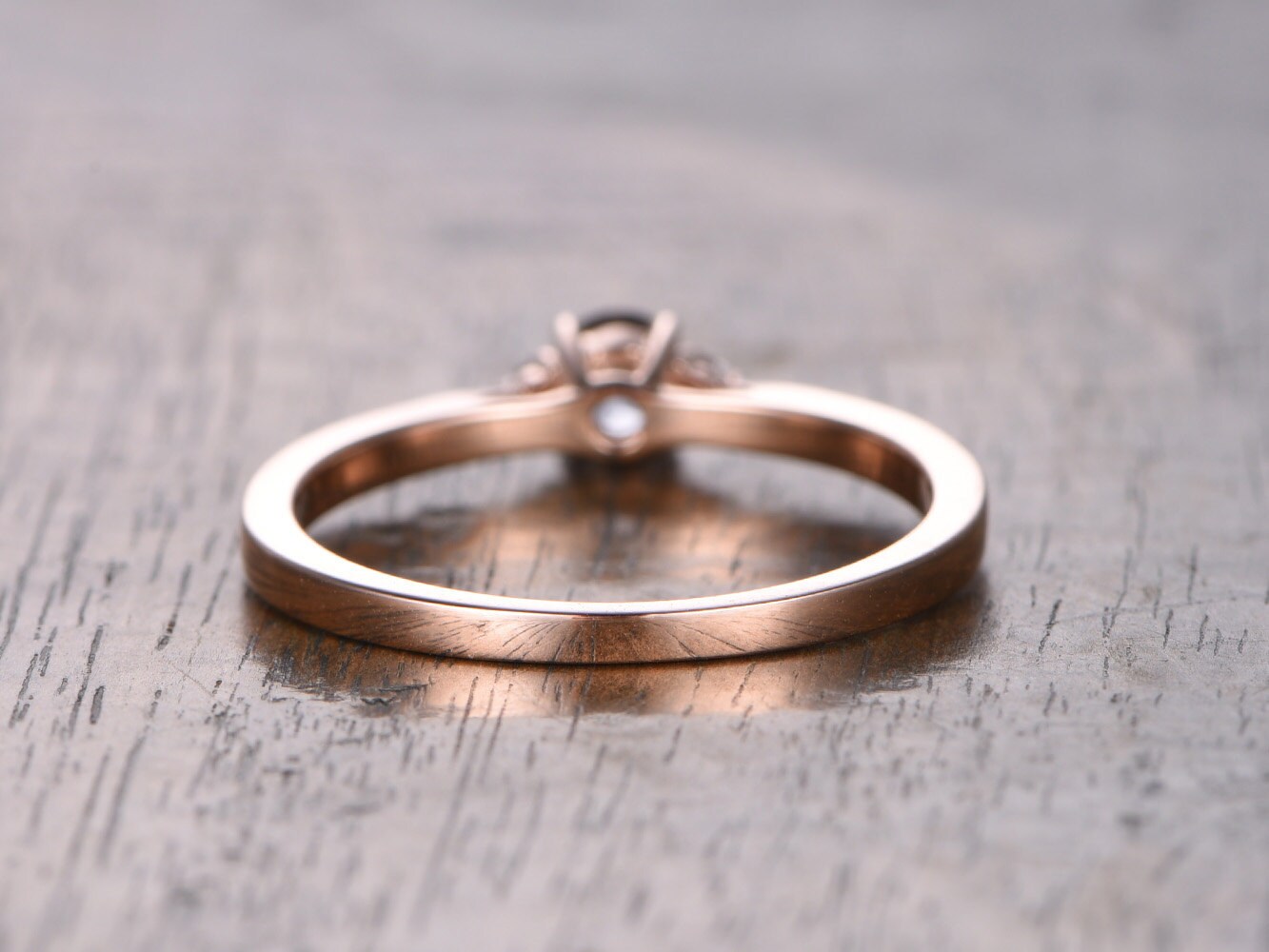 6.5mm Round Cut Morganite Engagement Ring 14K Rose Gold 3pcs Solitaire Plain Band