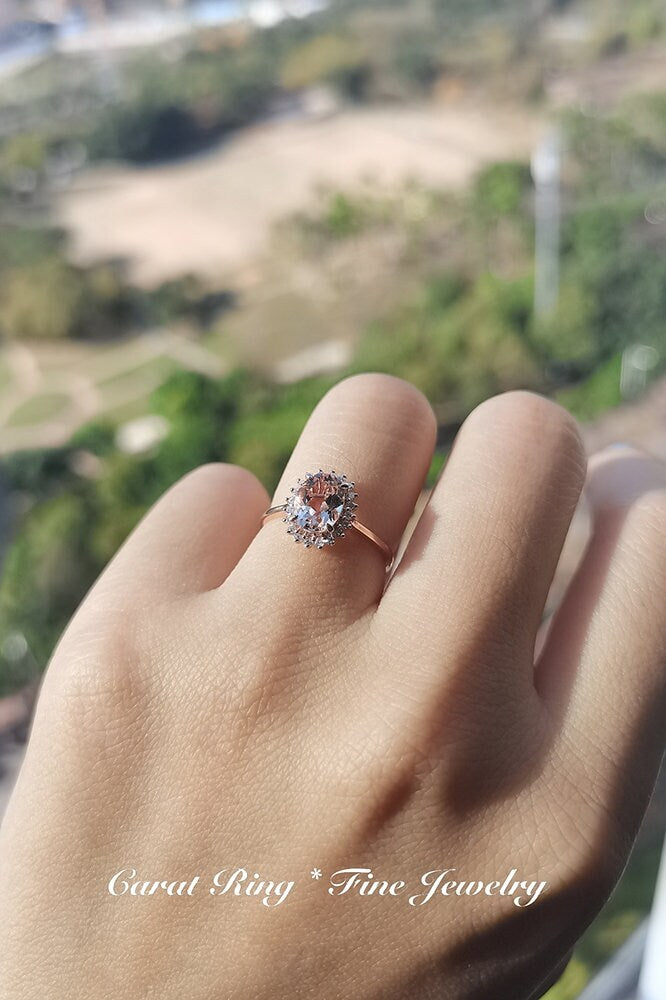 Bague de fiançailles Avery en morganite naturelle - Bague en or rose massif 14 carats - Bague de promesse en morganite flocon de neige - Pierre précieuse rose - Cadeau d'anniversaire pour elle