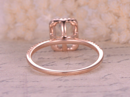 6x8mm-emerald-cut-white-topaz-engagement-ring-14k-rose-gold-diamond-halo-half-eternity-band-design-ball-prongs