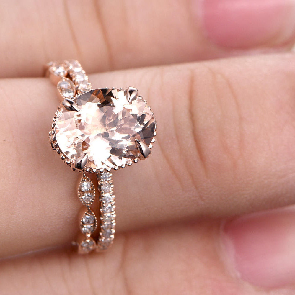 9x11mm-oval-cut-morganite-engagement-ring-set-2pcs-14k-rose-gold-solitaire-half-eternity-diamond-art-deco-band