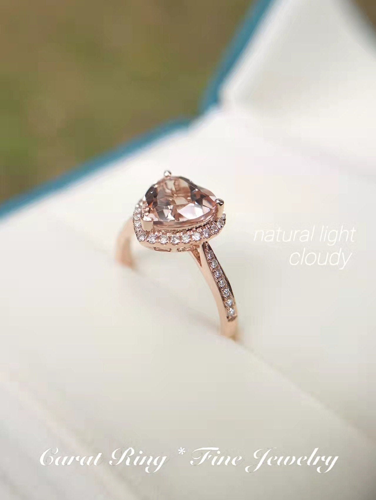 Bague de fiançailles en morganite en forme de cœur, pierre précieuse rose ronde de 8 mm, bague de promesse, alliance en or rose 14 carats avec diamants, pour femme