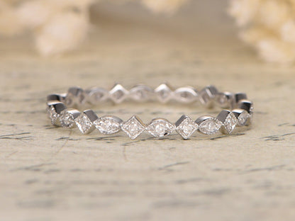 Diamond Wedding Band 14K White Gold Art Deco Full Eternity Design