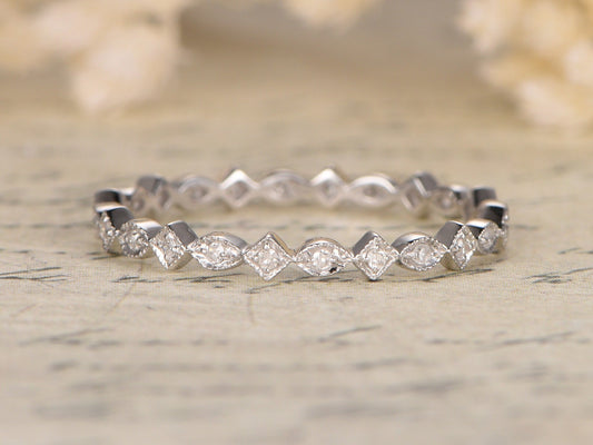 Diamond Wedding Band 14K White Gold Art Deco Full Eternity Design